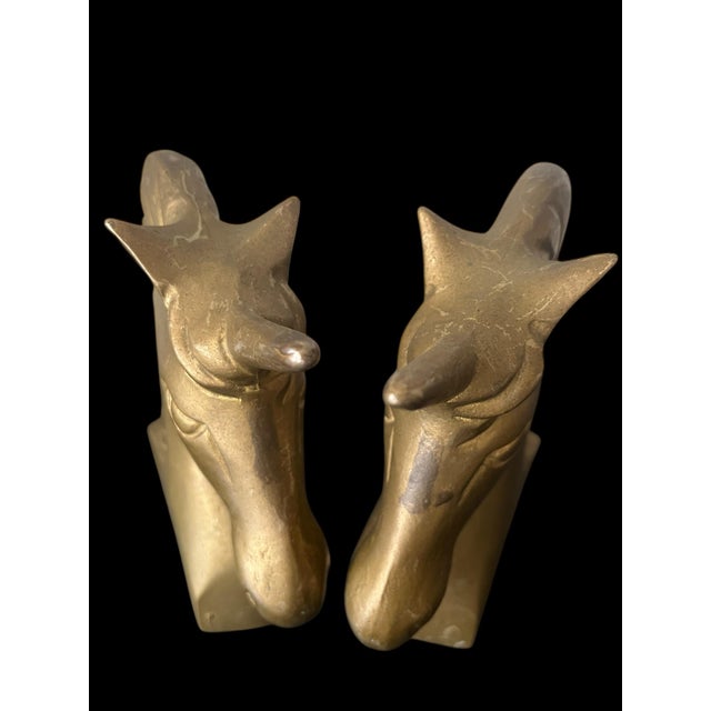 1960s MCM Hollywood Regency Brass Unicorn Bookends For Sale - Image 5 of 7