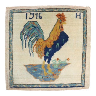 Vintage Turkish Rooster Rug For Sale
