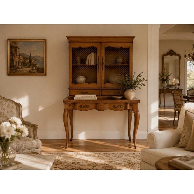 Elegant vintage French Provincial secretary desk by Weiman, designed in the Louis XV tradition with graceful cabriole...
