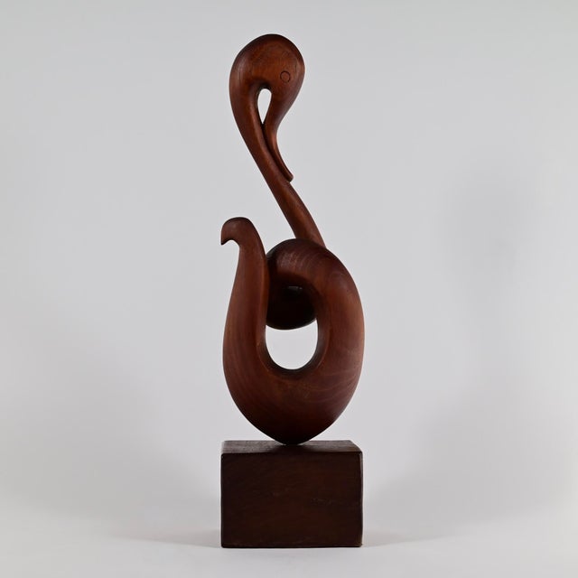 Mid-Century Modern Luis Potosi Vintage Wooden Abstract Bird Sculpture, Created in Ecuador, Carved Signed and Dated 1975 For Sale - Image 3 of 9