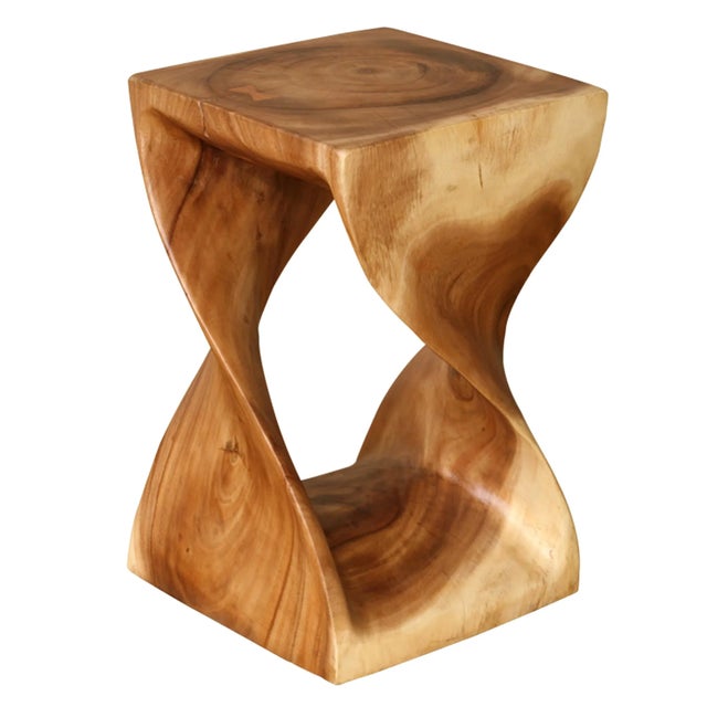 Acacia Wood Twist Stool For Sale - Image 4 of 5
