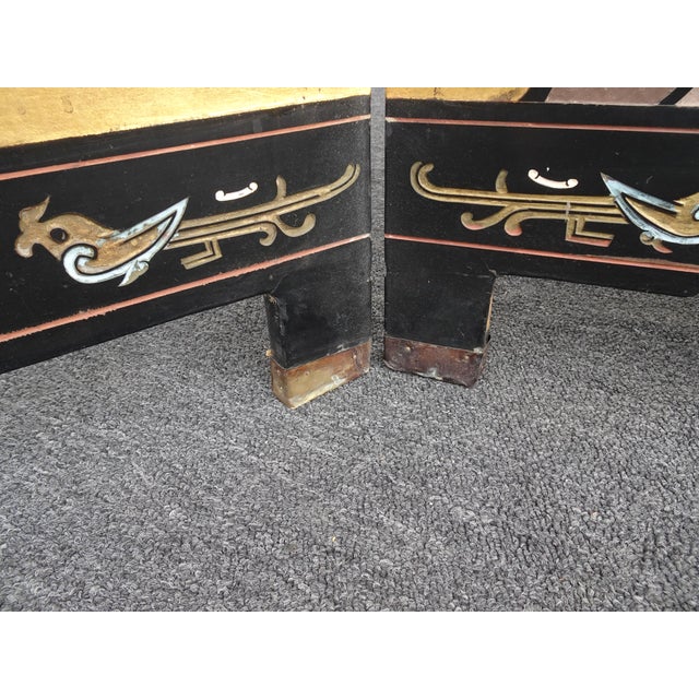 Vintage Oriental Asian Gold Four Panel Screen Room Divider Coromandel W Birds For Sale - Image 9 of 12