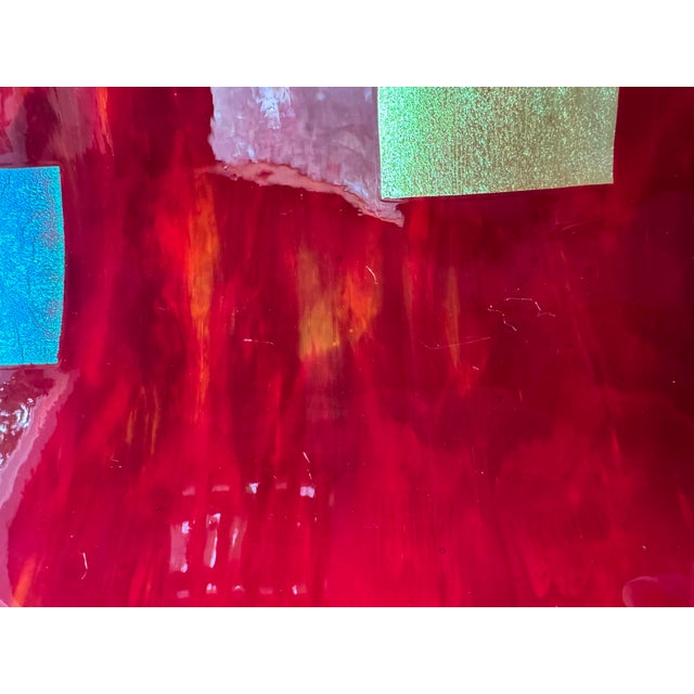 Ruby Red Postmodern Fused Glass Wall Sculpture, Red Dichroic Art Glass For Sale - Image 8 of 10