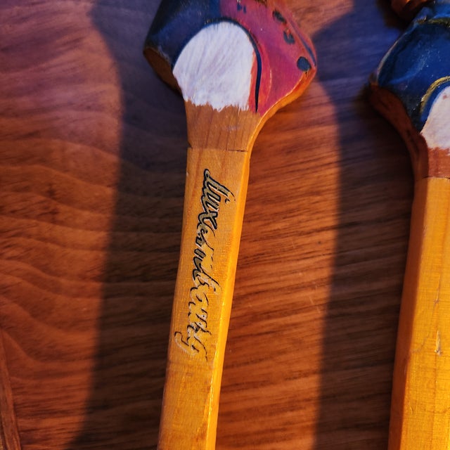 1950s Luxembourg Man Woman Hand Carved Wood Salad Server Set Italy For Sale - Image 9 of 9