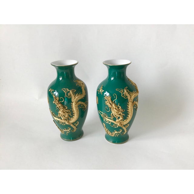 Chinese Vintage Porcelain Vases With Golden Dragons - a Pair For Sale In Las Vegas - Image 6 of 8