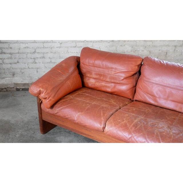 Vintage Danish Cognac Leather and Teak Sofa Attributed to Mikael Laursen For Sale - Image 10 of 18