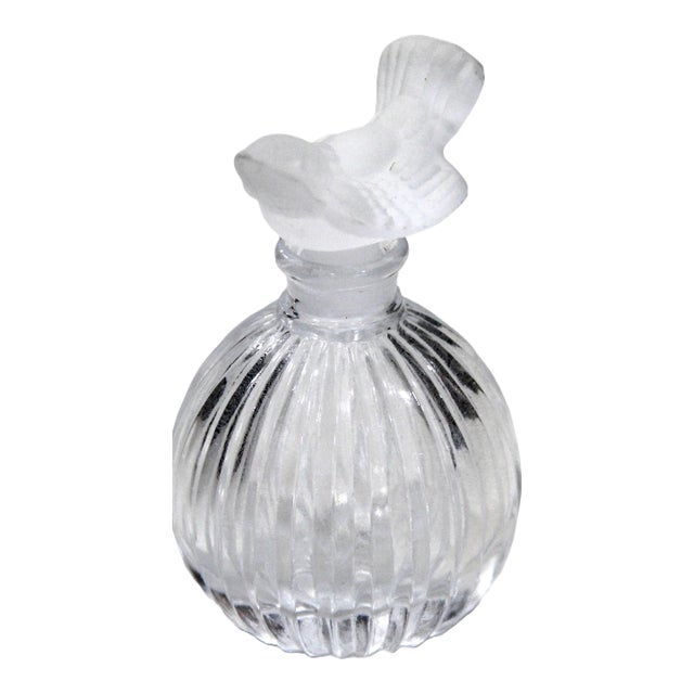 Vintage Glass Perfume Bottle With Figural Frosted Glass Bird Stopper For Sale