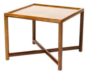 1960s Danish Modern Mid Century Square Walnut Janus Side Table — Edward Wormley for Dunbar
