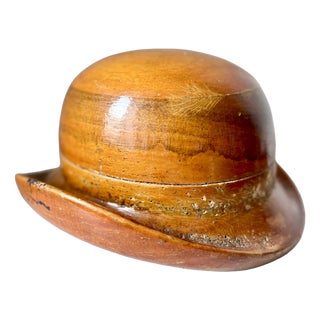 Antique Wooden Bowler Hat Block Mold, Early 20th Century For Sale