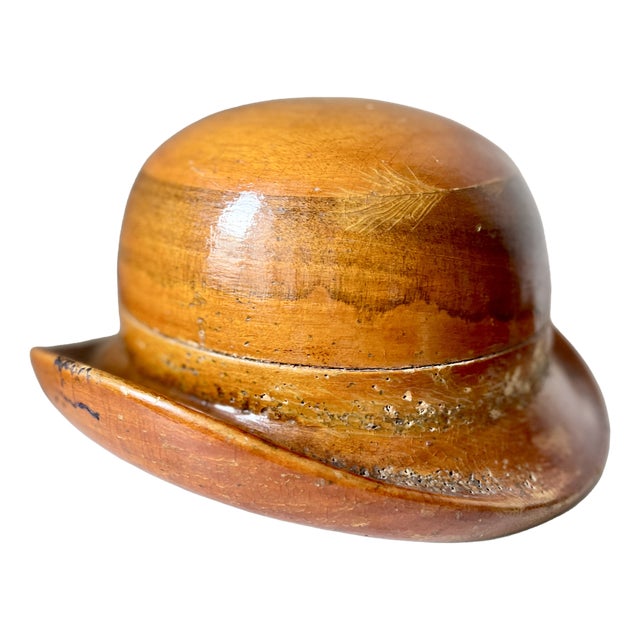 Antique Wooden Bowler Hat Block Mold, Early 20th Century For Sale