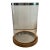 Gorgeous Retired Arteriors Home Milena Glass Hurricane With Wood Base & Polished Stainless Accents For Sale