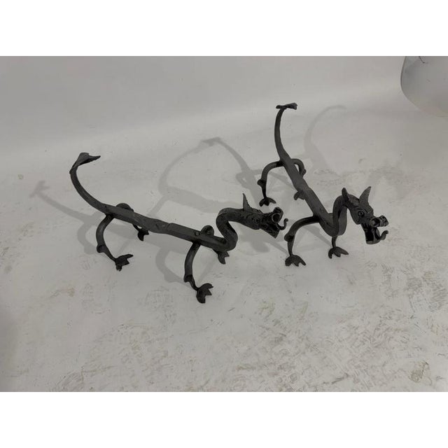 Mod Dragon Andirons in Wrought Iron, 1940s, Set of 2 For Sale - Image 10 of 18