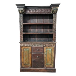 Ranch Style Antique Carvings Repurposed 50" Wide Bookcase Cabinet For Sale
