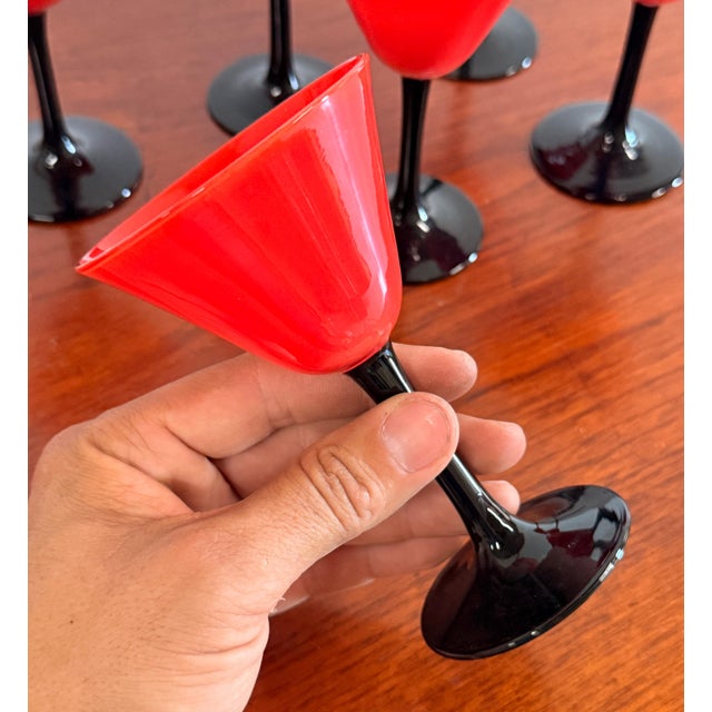 Art Deco Vintage 1930's Art Deco Red & Black Cordial Cocktail Glasses - Set of 6 For Sale - Image 3 of 9