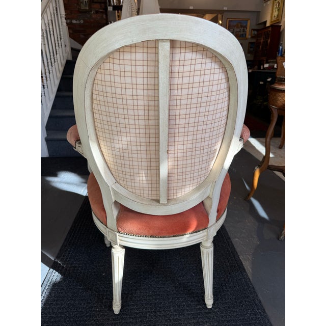 Vintage Louis XVI Style French Salmon Suede Chair For Sale - Image 4 of 8
