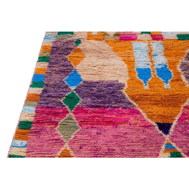1960s Vintage Boujad Moroccan Handmade Geometric Multicolor Berber Wool Rug For Sale - Image 5 of 12