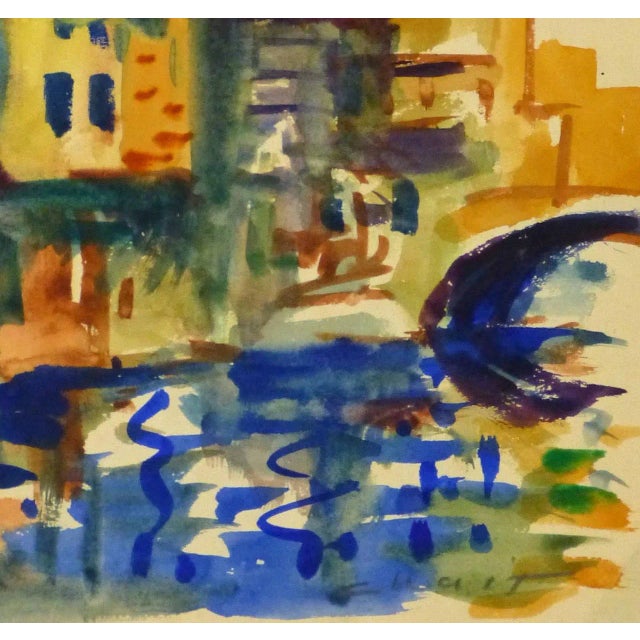 Mid-Century Modern Thelma Chait, Mid-Century Townscape Watercolor For Sale - Image 3 of 5