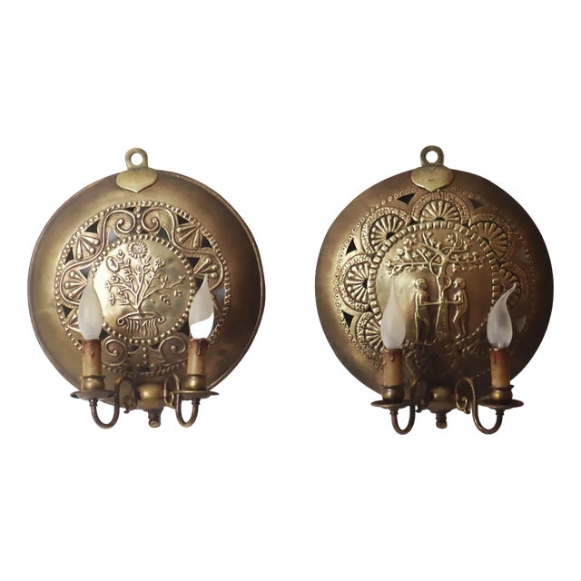 Set Wall Lamps in Brass from Adam & Eva & Lebensbaum, 1890s, Set of 2 For Sale