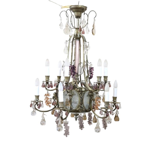 20th Century Chandelier in Bronze and and Glass Fruit Pendants For Sale