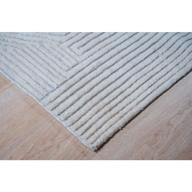 Ivory 10x14 Ivory Hand-Knotted Wool Linear Maze Geometric Modern Carpet Rug For Sale - Image 8 of 10