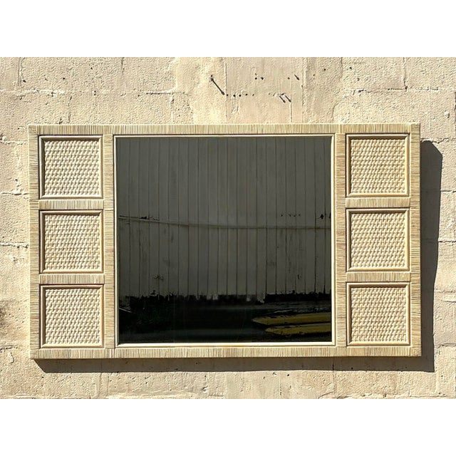 Beige Vintage Coastal Wrapped Rattan Mirror For Sale - Image 8 of 9