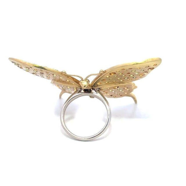 Metal Gold Butterfly Gemstones Ring 18k & 14k Hugh Size For Sale - Image 7 of 10