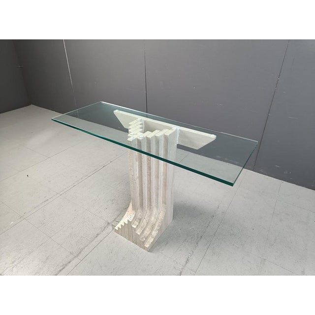 Glass Vintage Travertine Console Table in the manner of Carlo Scarpa, 1970s For Sale - Image 7 of 12