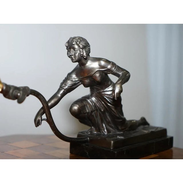 Art Deco Marble & Bronze Statue Table Lamp For Sale - Image 11 of 18
