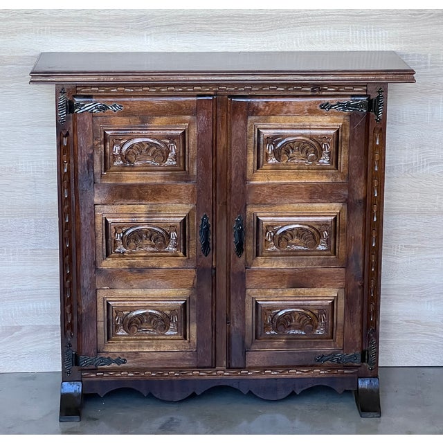 19th Century Narrow Catalan Spanish Baroque Carved Walnut Credenza or Buffet For Sale - Image 4 of 12