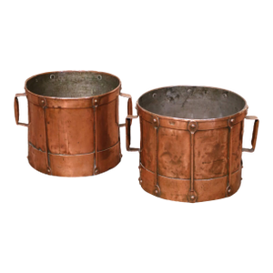 Pair of 19th Century French Copper Grain Measure Buckets With Side Handles