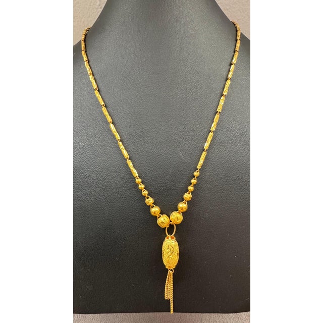 24 K Pure Gold Hand Made Yellow Gold Tube Chain Necklace, 9.7 Gm, 16 " + Pendant For Sale - Image 11 of 18
