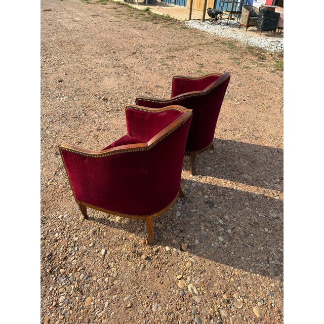1940s Classic French Art Deco Barrel Back Club Chairs - A Pair For Sale - Image 9 of 12