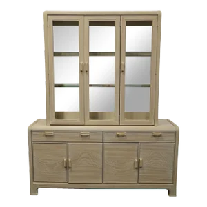 American Drew Bleached Wood Coastal Contemporary Style 64" Buffet W. Lighted Display China Cabinet 55-801 / 55-820
