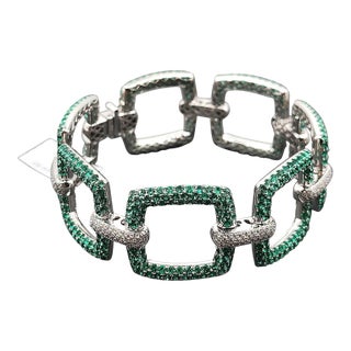 13.38 Ct Natural Emerald & Diamond Bracelet For Sale