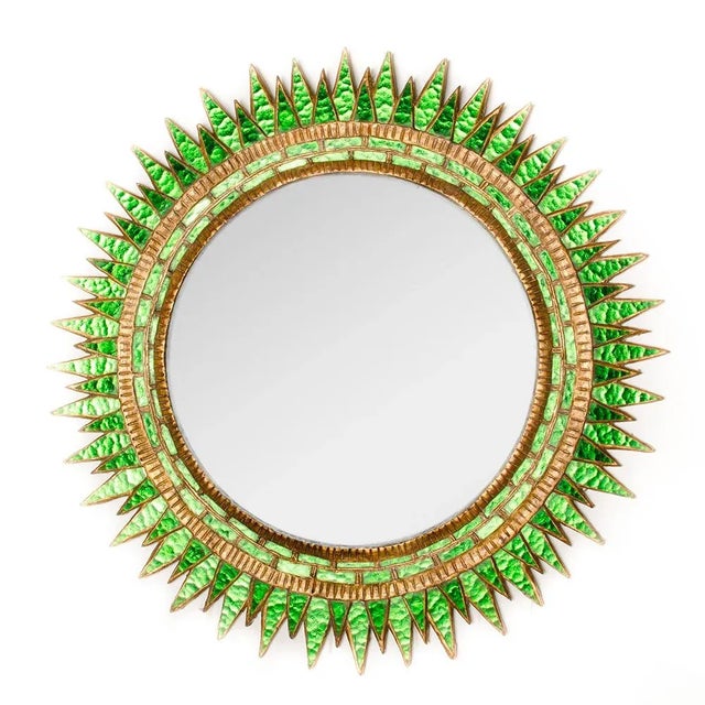 2010s Green Glass Convex Wall Mirror in the Manner of Line Vautrin For Sale - Image 5 of 8