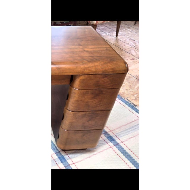 Paul Goldman Rare Art Deco Streamlined Walnut/Veneer Plywood Pedestal Desk For Sale - Image 11 of 18