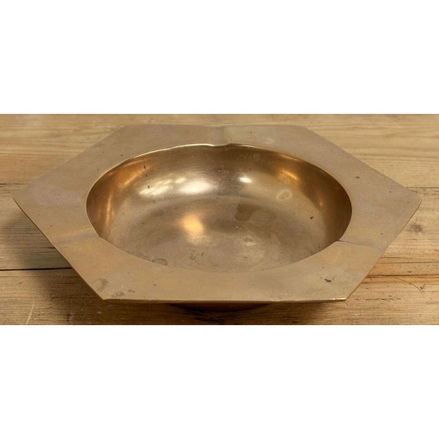 Vintage MCM style brass ashtray or trinket dish in hex shape. Nice patina.