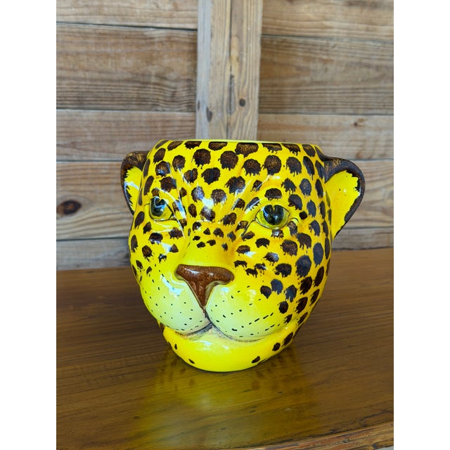 Vintage Italian Glazed Ceramic Leopard Head Cachepot by Rosenthal Netter For Sale - Image 10 of 10