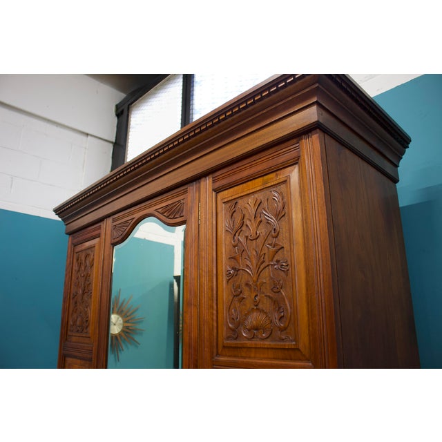 Wood Antique Victorian Walnut Wardrobe or Hall Cupboard, 1890s For Sale - Image 7 of 18