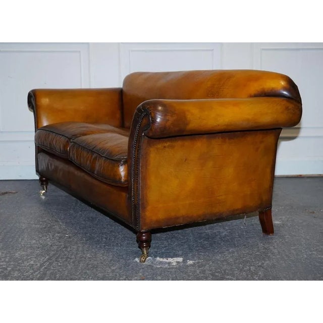 Victorian Hand Dyed Tan Brown Leather Sofa For Sale - Image 13 of 16