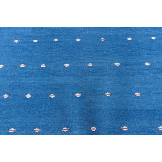 English Doris Leslie Blau Mid-Century Indian Dhurrie Light Blue Flatweave Cotton Rug For Sale - Image 3 of 8