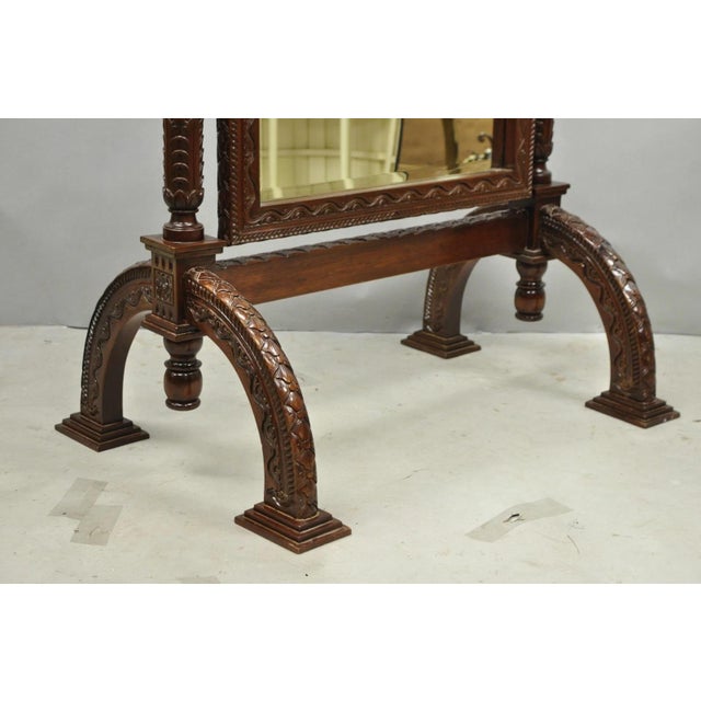 Brown Wellington Carved Mahogany Frame Italian Renaissance Tall Dressing Cheval Mirror For Sale - Image 8 of 14