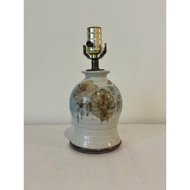 Abstract Vintage Small Studio Pottery Table Lamp With Abstract Floral Accents For Sale - Image 3 of 8