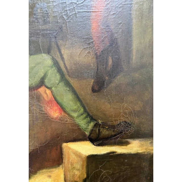 Wood Early 1900's Oil on Canvas "The Smoker" Signed Santamaria For Sale - Image 7 of 11
