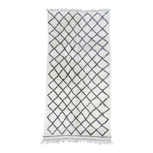 Natural White With Black Double Lattice Beni Ourain Moroccan Rug - 12' X 5'9"