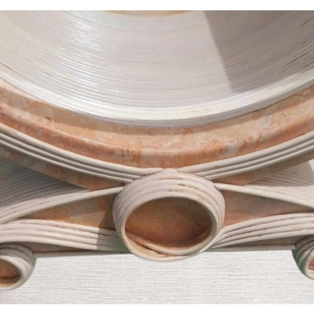 Vintage Molded Pencil Reed Betty Cobonpue Faux Peach Marble Mid Century Bent U Shape Swirl Leg Coffee Table For Sale - Image 11 of 12