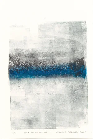 Isla De La Pasion-04 24*36 Original Monoprint Reproduction on Canvas Art by Carrie Bergey - Blue White Black