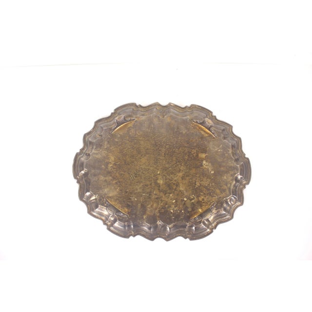 Metal Vintage Silver Plated Footed Serving Platter Tray With Feet For Sale - Image 7 of 10