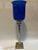 1990s Blue Glass Column Tall Hurricane For Sale - Image 5 of 11