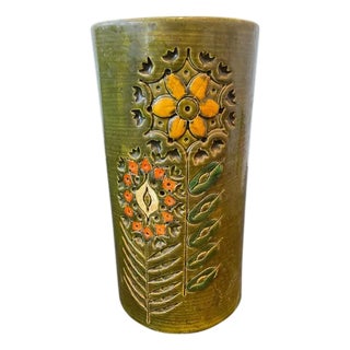 1960s Green Floral Bitossi Vase For Sale